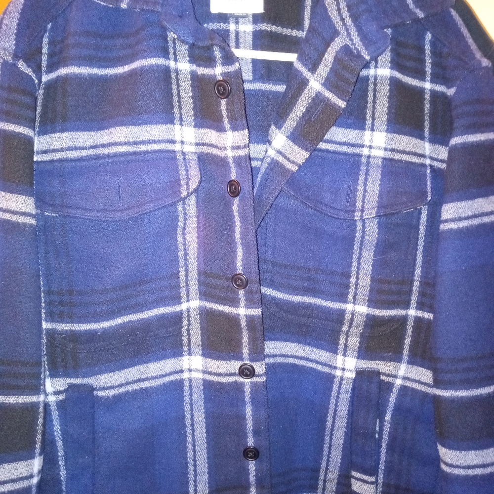 Y2K blue and white plaid jacket oversized button down With 6 Pockets